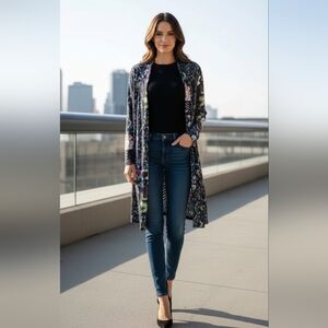 ALI MILES  Floral Mesh Cardigan Plus Size 2X  Long‎ Sleeve Open Front Sweater